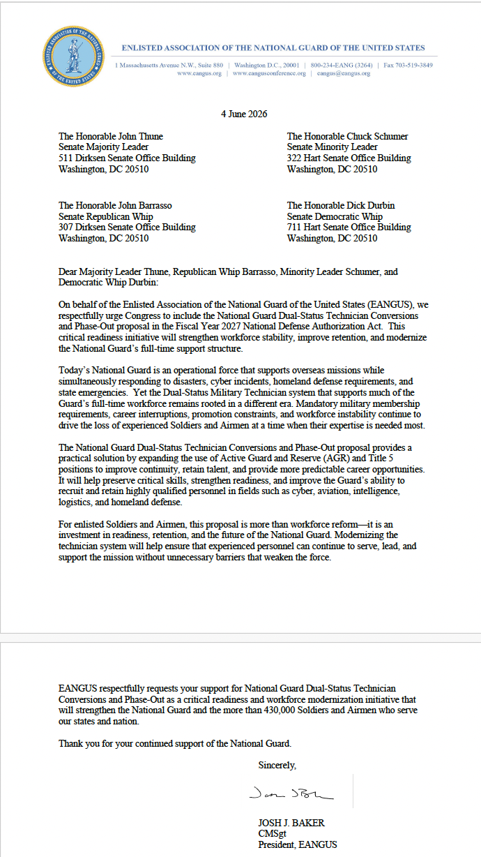 EANGUS Supports LP291 to Modernize the National Guard Workforce